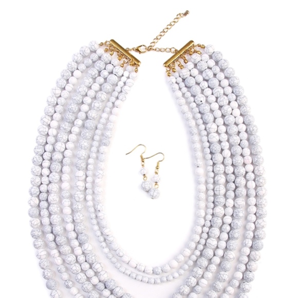 Howlite Bead Strand Necklace & Earrings set - Picture 3 of 8